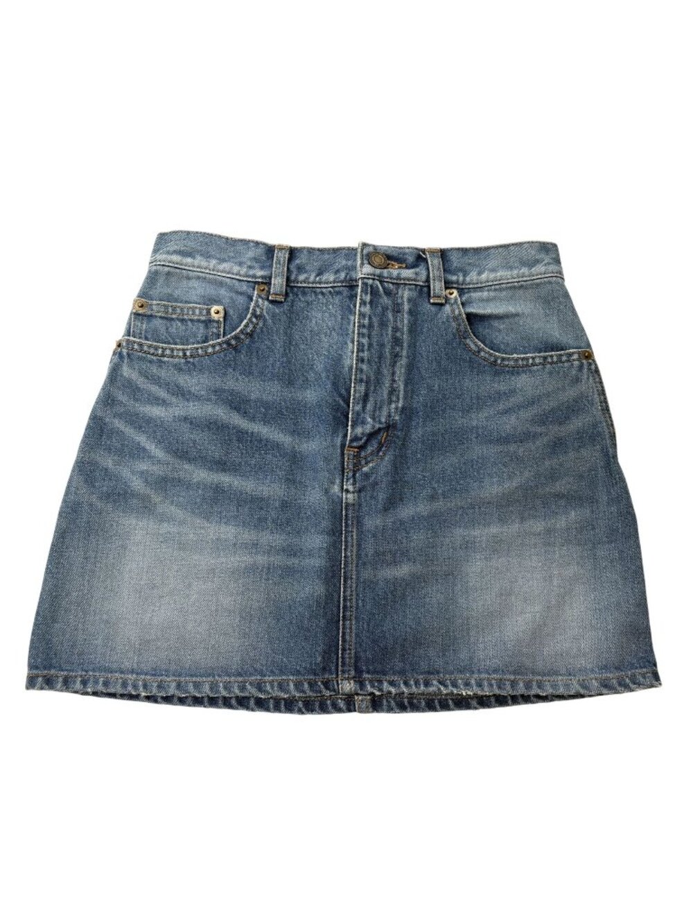 Saint Laurent 2018 Embroidered Logo Denim Mini Skirt 480734 in Blue